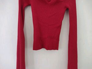 Red Sweetheart Neck Fitted Top