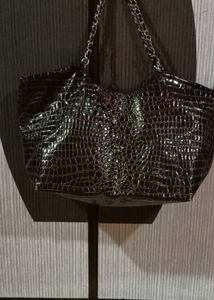 Crocodile Embossed Tote with Chain Straps