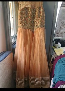 Heavy Golden Thread Work Silk Netted Gown