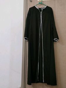 Elegant Olive Green Abaya with White Trim