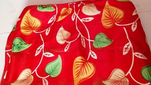 Red Leaf Print Saree with blouse piece unused