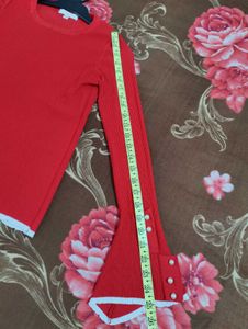 Red Knit Top with Bell Sleeves