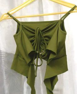 Olive Green Tie-Front Crop Top
