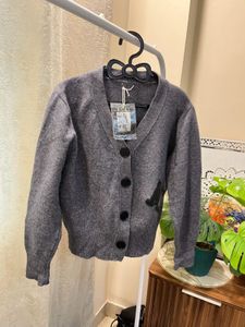 Gray Cardigan with &#39;M&#39; Patch