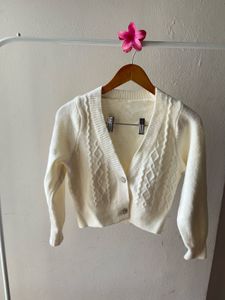 WHITE ZIRCONIA BUTTONED DOWN CROP CARDIGAN
