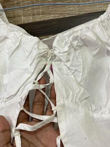 White Tie Front Crop Top