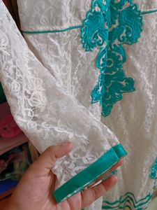 Beautiful White And Sea Green Anarkali