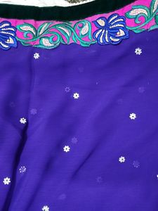 Saree With Embroidery And Stones Work Velvet Boder