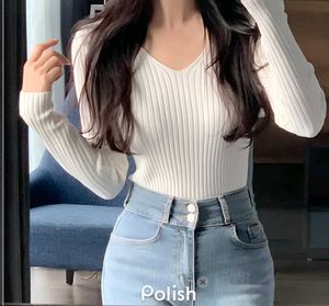 New With tag MNG Ribbed V-Neck Long Sleeve Top