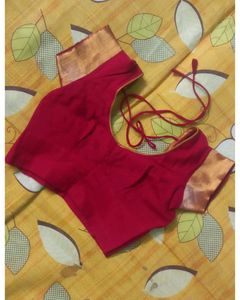 Golden Saree&amp;Brick Red Stiched Blouse