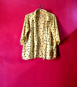 Yellow Heart Print Button-Up Shirt