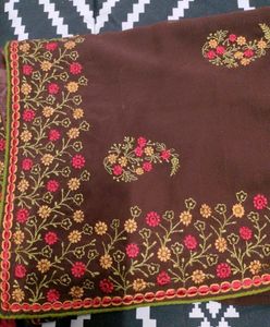 Brown Embroidery Saree