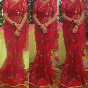 Pink Embroidered Saree