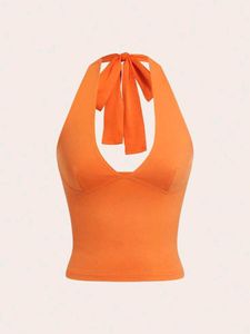 orange halter neck top