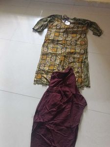Olive & Maroon Kurti Set