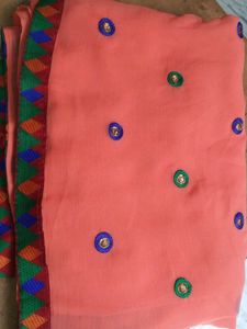 Embroidered Peach Saree