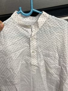White Polka Dot Band Collar Shirt
