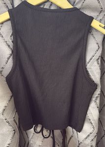 Black Ribbed Lace-Up Tank Top