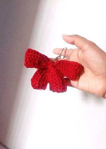 handmade Red Crochet Bow Keychain