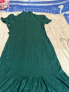 Green Shirt Collard Chest Open Half Slv Dress