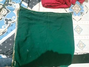 Emerald Green Skirt, Dupatta with Gold Lace