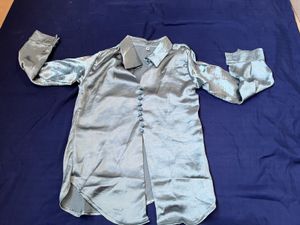 Silky Blue Button-Down Top