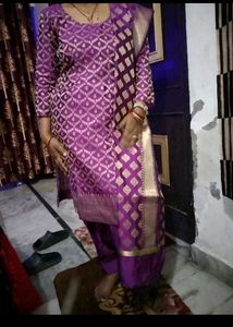 Purple Banarasi Silk Kurta Set