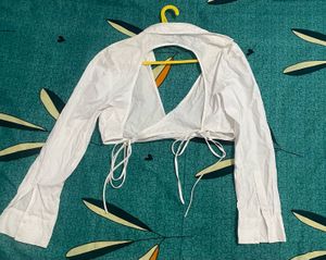 Zara White Crop Tie Top