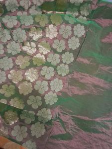 Gold &amp; Green Floral Silk Saree