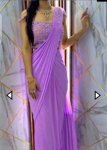 Faux Georgette Saree With Stiched Blouse
