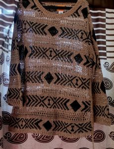 Girls Black Golden Glittery Combination Short Top