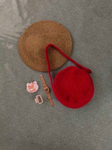Korean Cutie 🥰 Red Crochet Round Bag ♥️