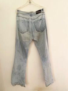 Zara Distress Denim Light Wash Flare Jeans
