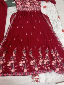 Maroon Embroidered Kurta Set