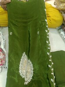 Green Embellished Suit Fabric