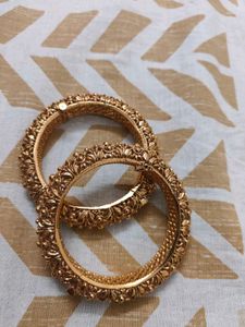 Gold South Indian Floral Bangle Set Of 2