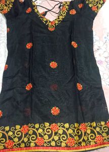 Embroidered Black Kurti Top