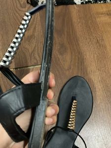 Black &amp; Gold Thong Sandals