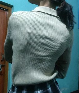 Collared Ribbed Button Detailed Top