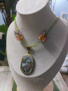 Butterfly Fairy Oval Clay Pendant Bead Necklace