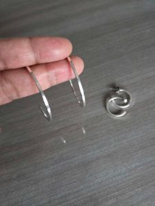 Silver Hoop Earrings Set 2 Small Medium
