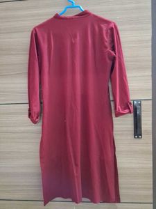 Maroon Button-Down Shirt Dress