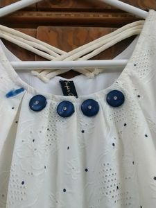 Off White Top With Blue Design