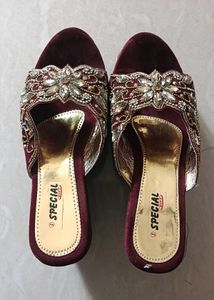 Embellished Maroon Sandals