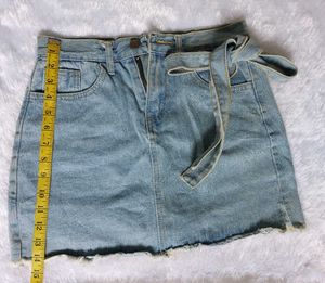 Denim Mini Skirt with Tie