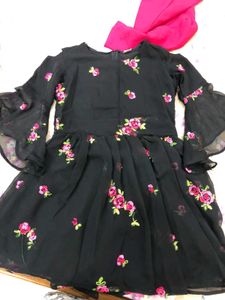Black Embroidered Frock With Roses
