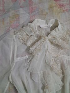 Vintage Cottagecore Lace Ruffle Blouse