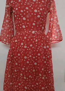 Red Floral Dress with Pockets