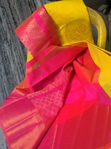 Chanderi Kuppadam Silk Cotton Yellow &amp; Pink Saree