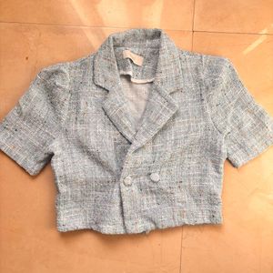 Cropped Tweed Blazer Jacket
